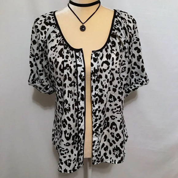 Express Black and White Leopard Print Blouse S - Picture 3 of 8